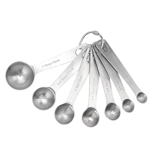 Stainless Steel Measuring Spoons Set 7 Piece Stackable Baking Tools with Scale Marking for Precise Measuring in Kitchen Cooking Baking