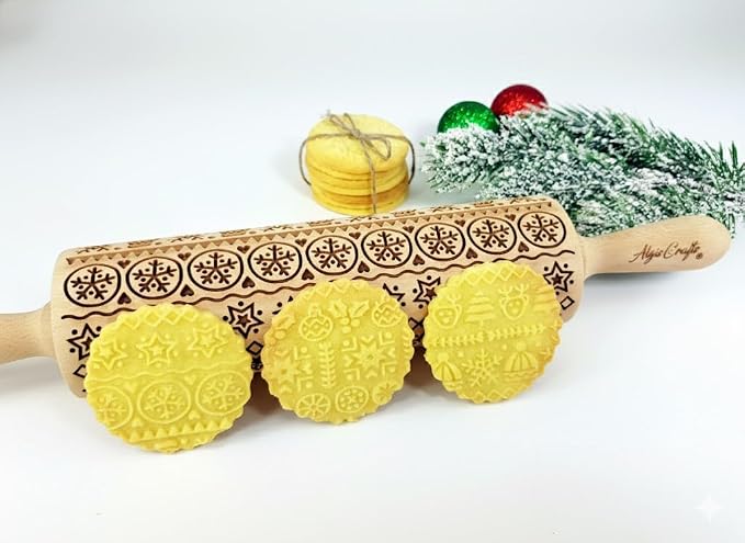 WINTER Embossing Rolling Pin for Christmas Cookies, Gingerbread, Shortbread by Algis Crafts