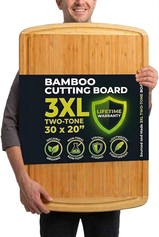 Greener Chef 30 x 20 Organic Extra Large Cutting Board with Lifetime Replacements – Wood Bamboo Chopping Board - Wooden Butcher Block Cutting Board for Carving Turkey, Grilling Brisket and BBQ