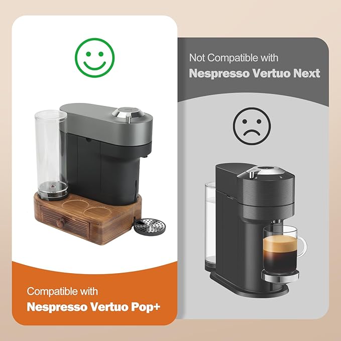 Riser Stand for Nespresso Vertuo Pop+, with Coffee Pod Drawers Organizer - Elevated Base Fits Tall Mugs (Up to 7.48" H), Coffee Station for YETI Rambler & Stanley 20oz Cups - For Pop+ ONLY (Not Pop) Brown