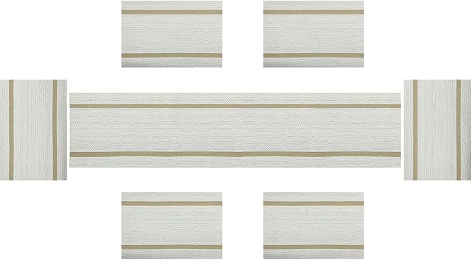 PIGCHCY Luxurious Placemats and Table Runner Set, Stylish Durable Placemats Set of 6 for Home Wedding Hotel Decoration (Beige White)