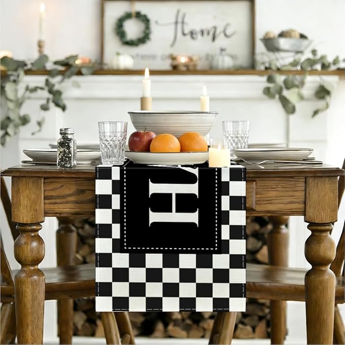 Black Checkered Happy Birthday Table Runner, Black and White Checkerboard Birthday Party Decorations 13x72 Inches Long Table Decor Suppliers for Home Racing Theme Party Decor