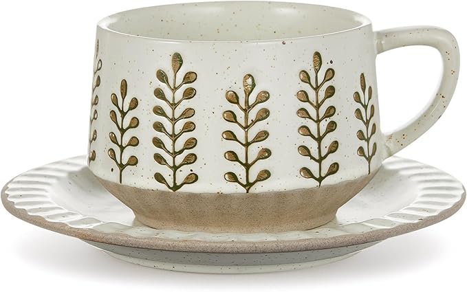 LemonRoad Vintage Tea Cup and Saucer Set, 10oz Porcelain Coffee Mugs with Saucer for Latte Mocha Cappuccino Ceramic Teacups for Housewarming Wedding Gifts Kitchen Table Decor