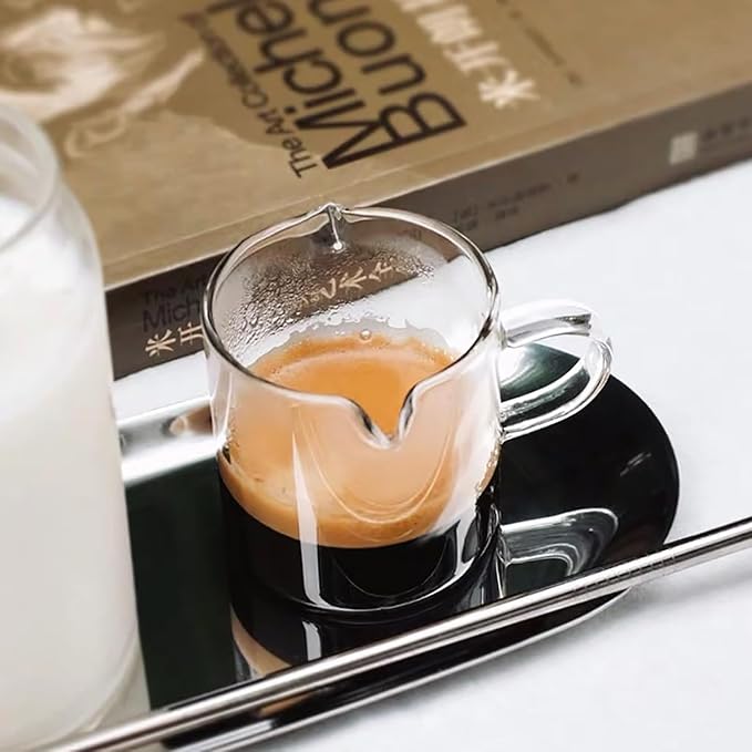 BCnmviku Shot Glasses Espresso Parts Double Spouts Milk Cup Clear Glass (Clear Glass-2Pack)