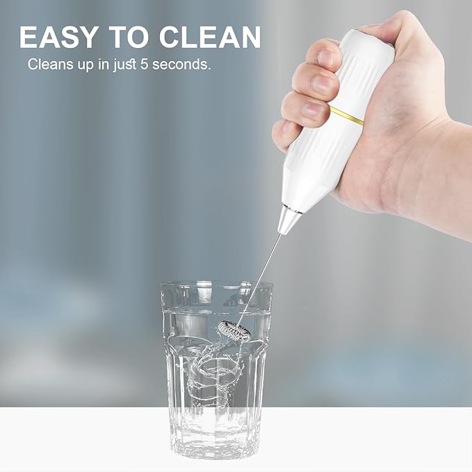 2 Pack Easy Clean Milk Frother Wand (White) | Detachable Whisk, One-Touch, Superior Frothing | Coffee, Latte, Matcha, Gift Idea