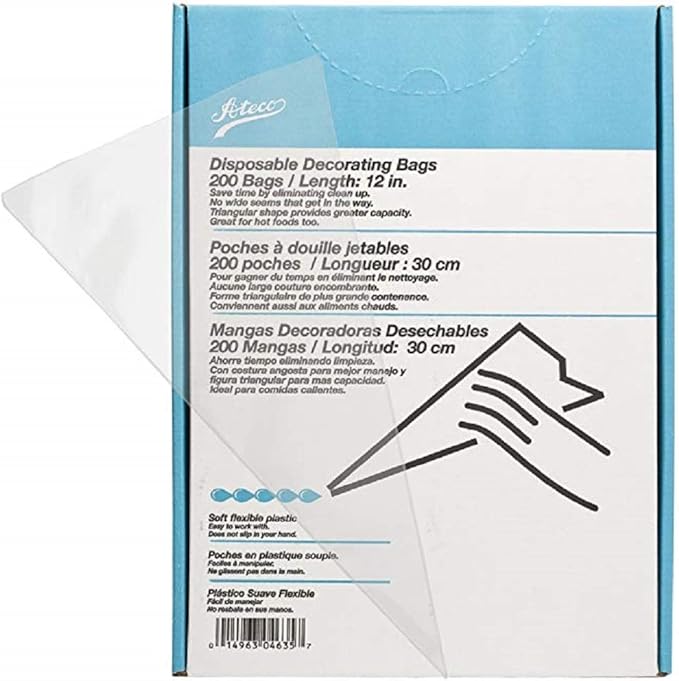 Ateco Soft Disposable Decorating Bags, 12-Inch, Pack of 10, Made in USA, Clear
