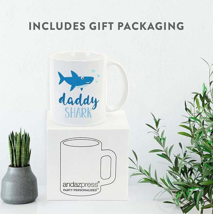 Andaz Press Baby Shark Gay Family 11oz. Coffee Mug Gift Set, Daddy Shark, Daddy Shark, 2-Pack, Shark Do Do Do Gift Idea Birthday Christmas Gifts for Father's Day