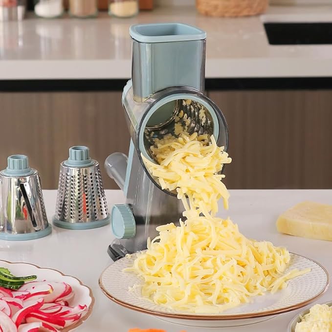 GYH&GXR Rotary Cheese Grater with Handle Vegetable Cheese Shredder Slicer for Kitchen 3 Changeable Blades for Cheese Potato Zucchini Nuts Chocolate