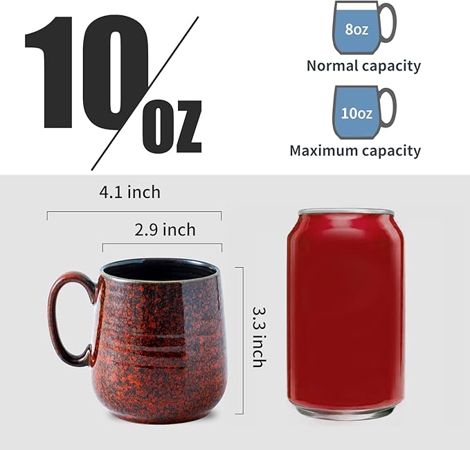 HASENSE Ceramic Coffee Mugs Set of 4, 8 oz Small Coffee Cups, Porcelain Mug with Handle for Espresso, Tea, Milk and Cocoa, Ideal for Mother's Day Christmas Gift, Dishwasher & Microwave Safe, Red