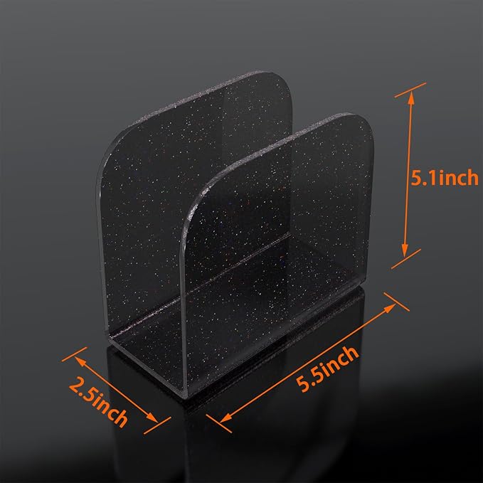 Napkin Holder for Table, Black Glitter Acrylic Square Holder for Kitchen, Tabletop Freestanding Tissue Paper Cocktail Napkin Holder Dispenser for Bar, Restaurant (Black Glitter)