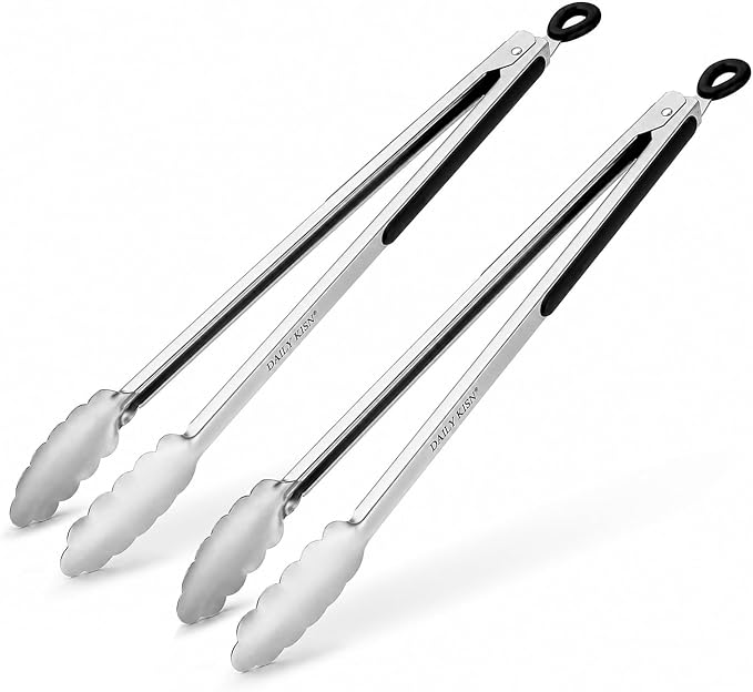 Grill Tongs, 17 Inch Extra Long BBQ Tongs, Premium Stainless Steel Metal Tongs for Cooking, Grilling, Charcoal, Barbecue/BBQ, Buffet (17", 2PCS) | For Cooking/Serving/Grilling | Heat-Resistant | Dishwasher Safe