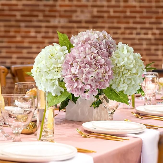 JINWOE 4Pcs 20" Dusty Pink Real Touch Fake Hydrangea Flowers,Full Lifelike Silk Artificial Hydrangeas Fake Flowers for Bouquet Table Centerpieces Spring Wedding Indoor Home
