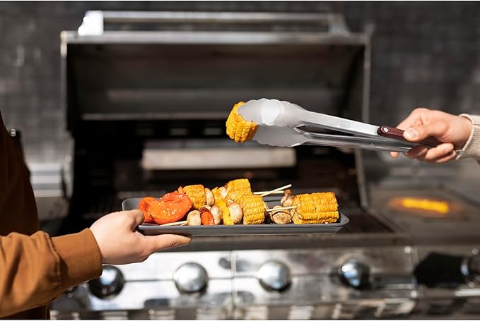 Tongs and Spatula Set of 3, Heavy Duty Stainless Steel Kitchen Tongs 12"/16" & Metal Spatula 4 x 5.5 with Wood Handle for BBQ Grill Flat Top Griddle, Professional Grill Accessories Gift