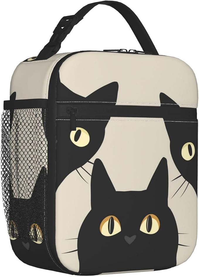 Black Cat Lunch Box for Adults Women Girls Boys Kids Funny Cat Lunch Box Insulated Cooler Reusable Lunch Bag Container Gifts for Work Office Picnic Travel School