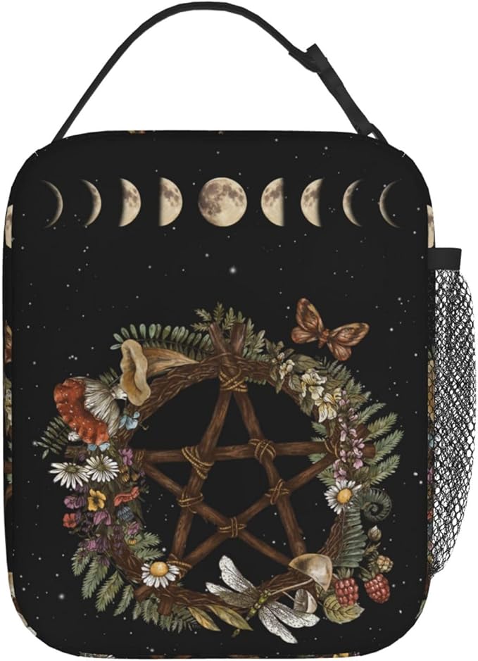 Gianlaima Wicca Moon Phase Witchy Star Magic Mushroom Insulated Lunch Box For Women And Man, Portable Lunch Bags Reusable Cooler Tote For Office Work Travel Picnic Camping Beach
