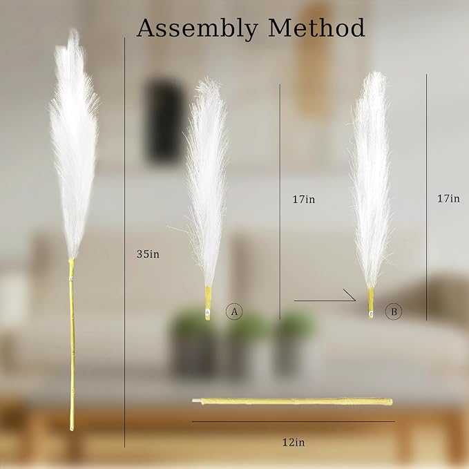 TORONTOKYO 8Pcs White Faux Pampas Grass Tall Decor, 35.4” Fluffy Artificial Pompous Grass Branches, Large Pampas Grass Reed Stems for Floor Vase Filler, Wedding, Baby Shower, Home Boho Decor