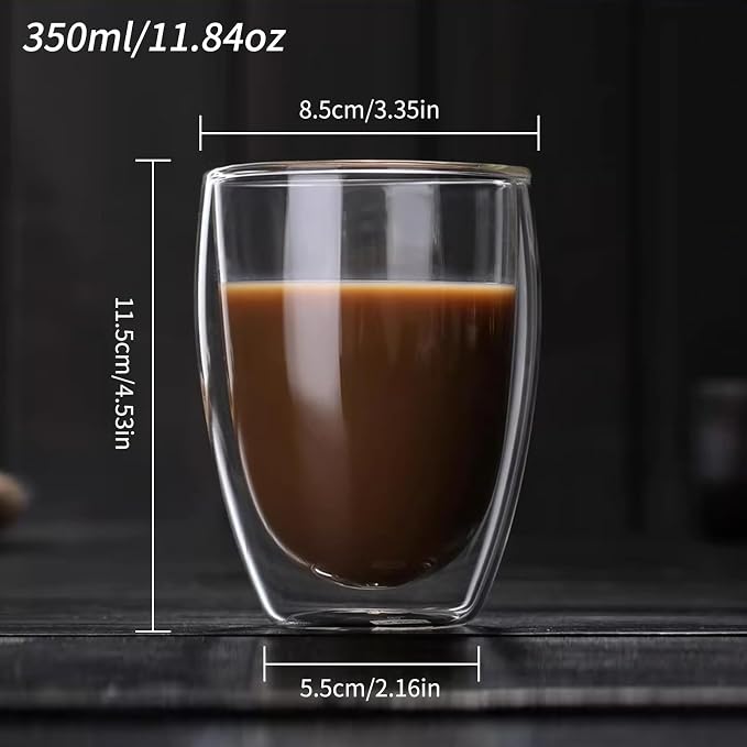 6.8OZ Double Wall Espresso Cups Set of 4, Clear Expresso Shots Cup, Double Wall Insulated Espresso Mugs, Tazas de Cafe Expreso, Microwave Dishwasher Safe,Suit for Espresso Machine