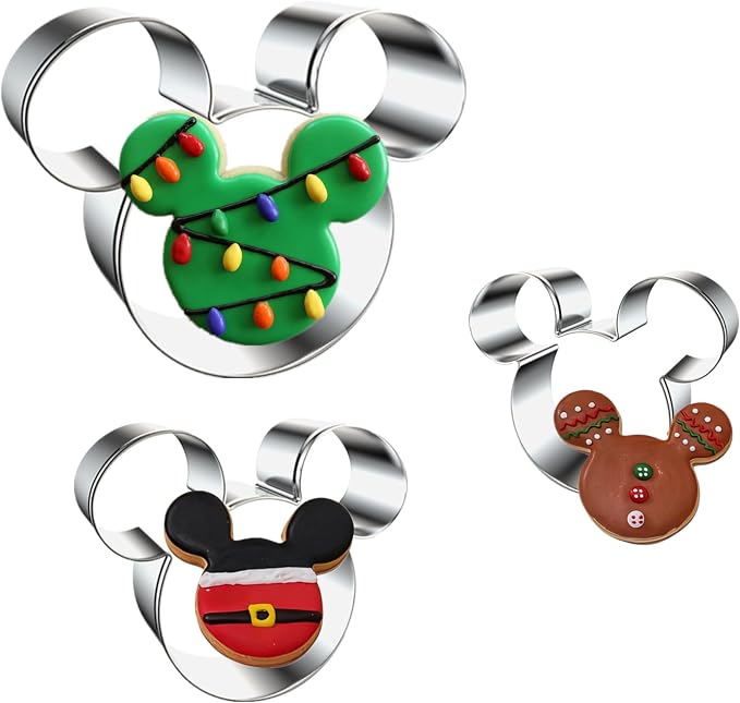 3PCS Mouse Cookie Cutters, Mouse Head Shapes Themed Biscuits Molds Stainless Steel Metal Cutter for Kids Birthday Party Holidays Baby Shower