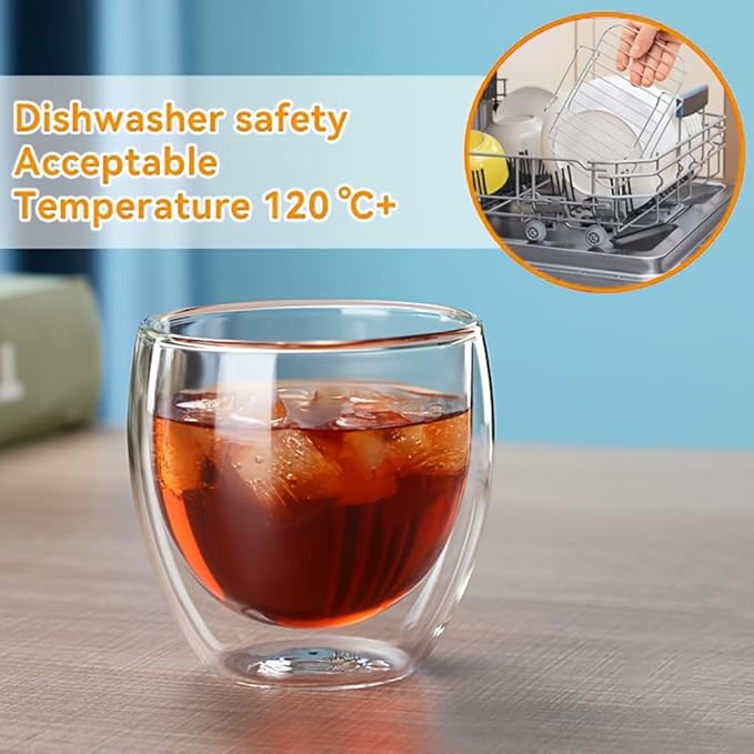 6pcs Double Wall Espresso Cups, 3 Ounce Glass Coffee Mugs, Clear Espresso Shots, Insulated Small Demitasse Cups for Cappuccino Latte Tea(COLOR:Transparent)