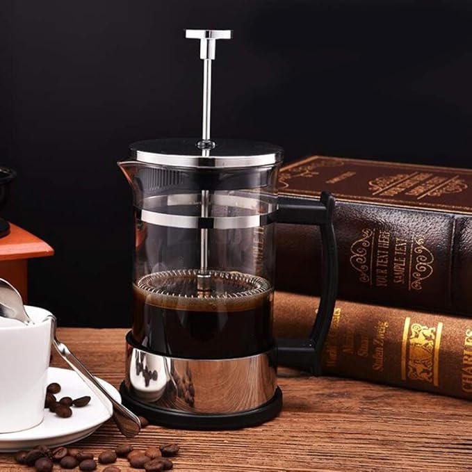Stainless Steel Glass Coffee Pot, French Press Filter Pot Household Tea Maker No Electricity No Bad Plastic Taste Ideal for Home, Camping & Travel