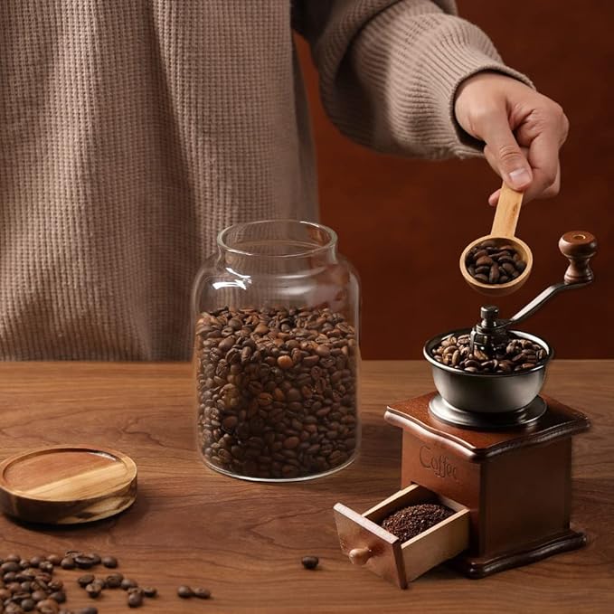 Glass Coffee Storage Jar with Lids Spoon Kitchen Borosilicate Glass Food Canister Containers for Sugar Ground Flours Coffee Beans Nut Pasta Spice Rice Loose Tea