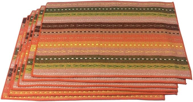 WAZAIGUR Hand Woven with 100% Cotton Placemats Colorful Placemats Braided Ribbed Durable Heat-Insulation Table Mats Set of 6,Orange