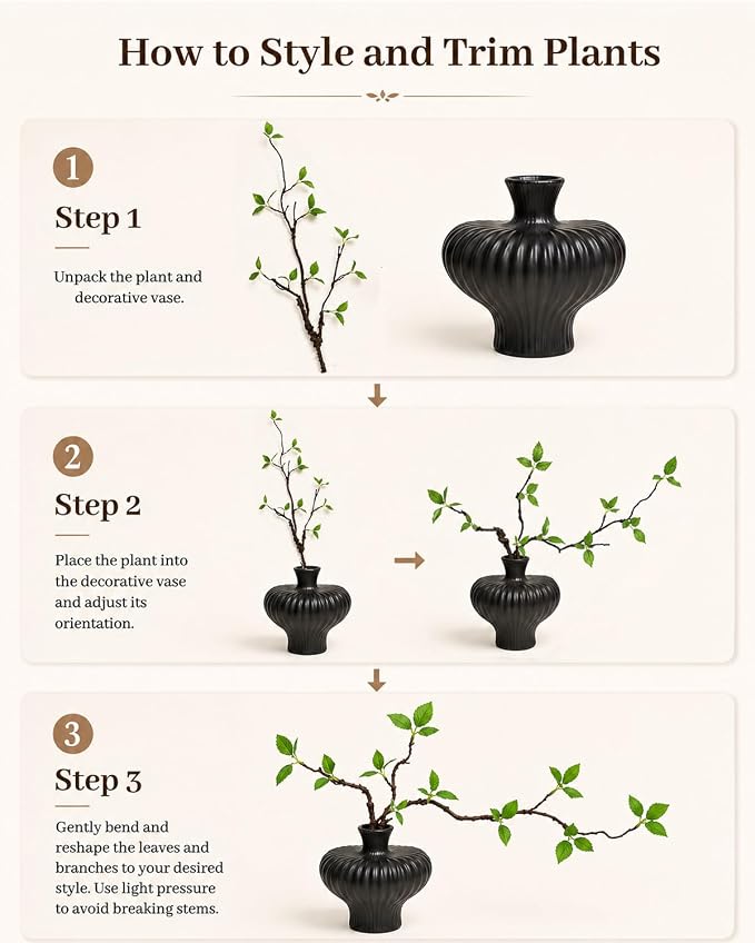 Heart Shaped Vase with Artificial Branch Set, 1 pcs Artificial Stem in Black Ceramic Vase, 22" Fake Plants & Decorative Vase for Living Room Bedroom Dining Table Office Home Decor - Black