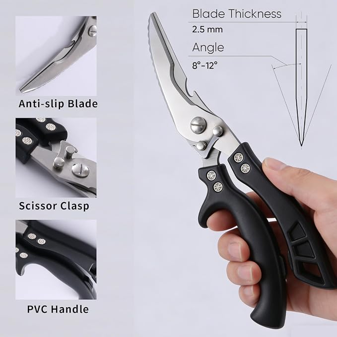 Kitchen Scissors Poultry Shears Heavy Duty Black, Dishwasher Safe Japan Kitchen Shear for Food Chicken Scissor, Fish, Meat Cutting Scissors Cooking Shears Gifts for Men Women