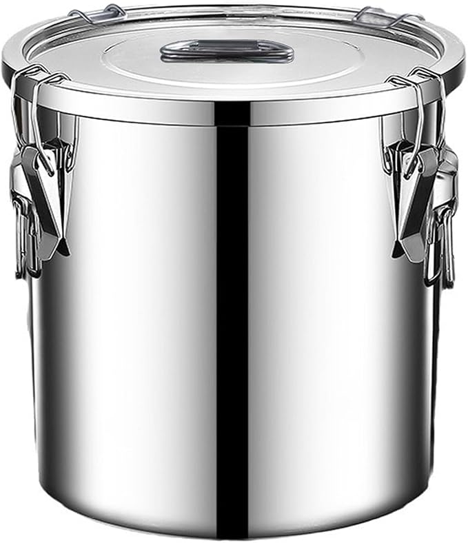 304 stainless steel food storage containers with lids lock clips airtight container large airtight for rice flour sugar grain coffee bean storage containers Kitchen jar (5.55gal/21L)