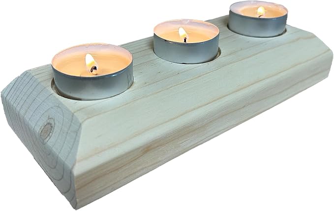 Wooden 3 Tea Light Candle Holder, 8 Inches (Natural Wood, Enlightened)
