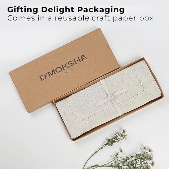 Signature Linen™ by D'Moksha Light Natural Table Runner 36 Inches, 100% Pure Linen, Hemstitch, Coffee Table Runner, 14 x 36 Inch for Dresser Tables- Summer, Father's Day