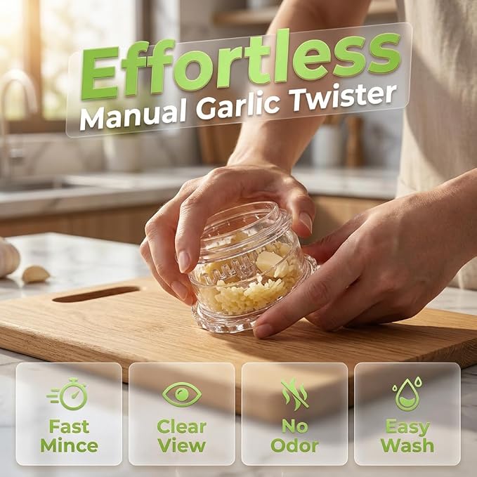 Garlic Mincer and Garlic Press, Manual Garlic Crusher with Stainless Steel Blades, Mini Garlic Chopper and Garlic Grinder for Garlic, Ginger, Herbs, Nuts and Vegetables (White, 6pc)
