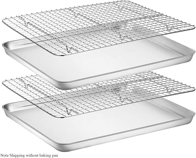304 Stainless Steel Cooling Rack, Flat Baking Rack for Bread, Roasting, Grilling & More – Dishwasher Safe (Grid Pattern,25×19 cm (9.8×7.5"))