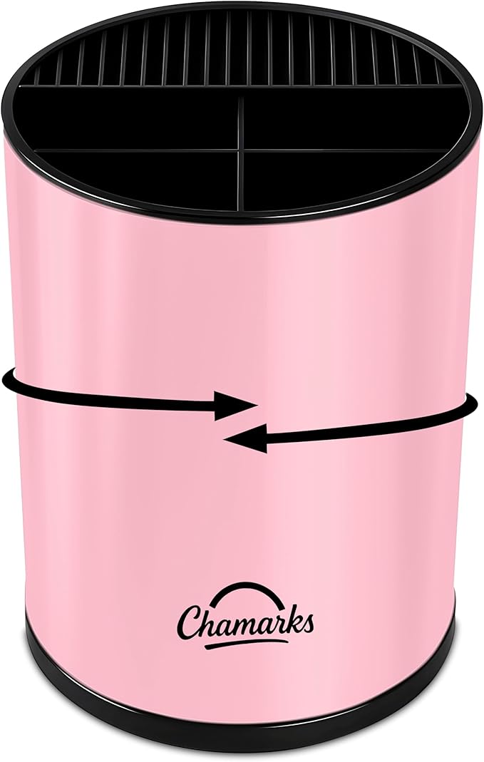 3-in-1 Kitchen Utensil Holder for countertop with Knife Block and Silverware Caddy. (Pink)