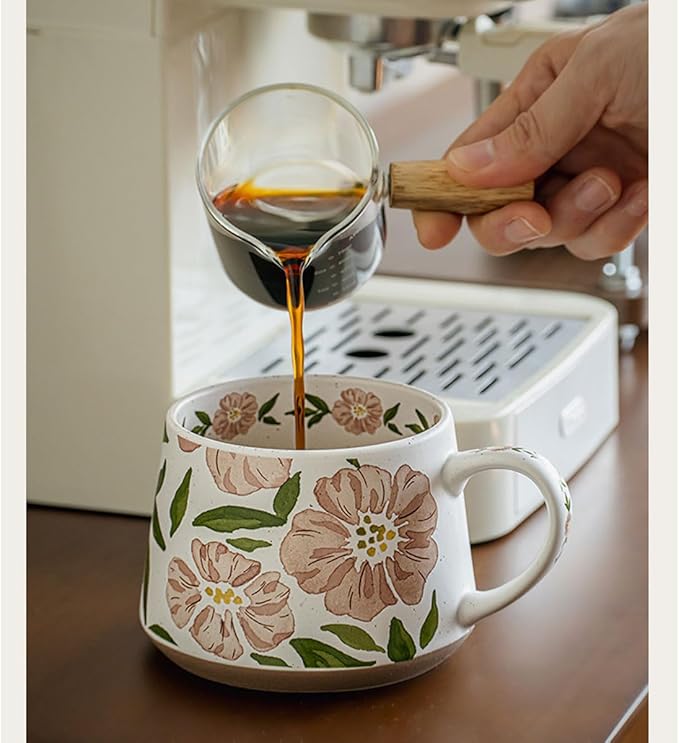 Elegant Floral Ceramic Mug ，Blue Flower Design mug with Handle, Unique Watercolor Flower Design Tea Mug for Home & Office，Microwave safety (Blue And Pink)