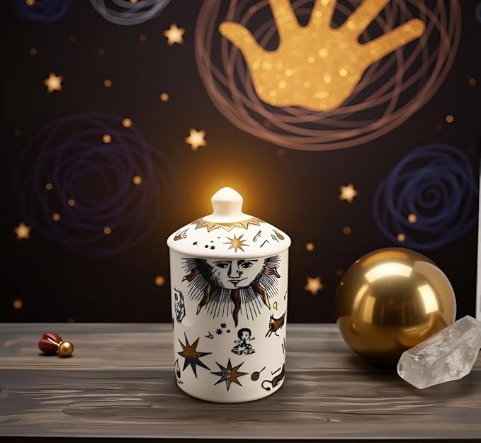 Handcrafted Italian Candle Holder – Modern Art Vase with Female Face Design, Elegant Aromatherapy Jar for Tabletop Décor (White Zodiac)