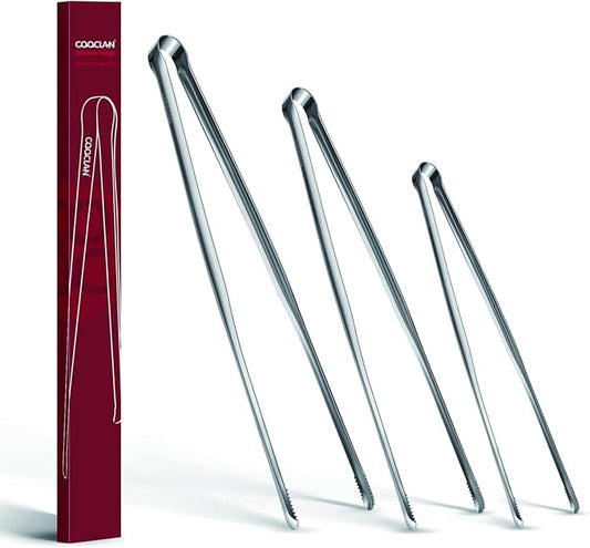 Precision Serrated Non-Slip Tips Cooking Tongs 3 Set (9.5" & 11.5" & 13.5"), 18/8 Stainless Steel Metal Tong, Light but Durable, Easily Control Kitchen Tweezer Tongs for Frying, Plating, BBQ