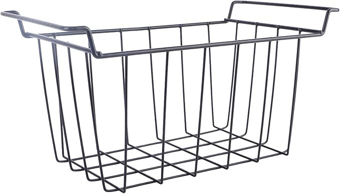 Freezer Wire Storage Basket PE Coated Organizer Bin, 2 Pack Refrigerator Hanging Rack for Shelves, Strong Steel Wire Construction, Easy Access and Maintenance, Replacement (L 39cm X W 20cm X