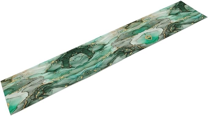 Marble Table Runner, Abstract Green and Gold Foil Modern Luxury Texture Printed Linen Table Runners for Living Room Kitchen Dining Room Party Holiday Home Decor 13" W x 108" L
