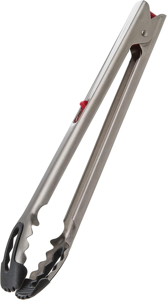Prep Solutions 12-Inch Stainless Steel One-Handed Locking Tongs – Ergonomic Design for Easy Gripping and Serving