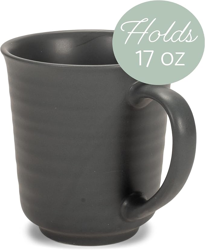 Elanze Designs Black Matte Glaze Finish 17 ounce Stoneware Coffee Cup Mugs Set of 4