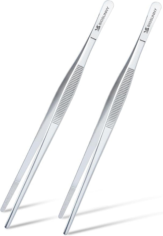 2 Pcs 8.5 Inch Kitchen Tweezers Fine Tweezer Tongs, MSY BIGSUNNY Stainless Steel Food Tweezers Multi-function Cooking Tongs Kitchen Serving Tong