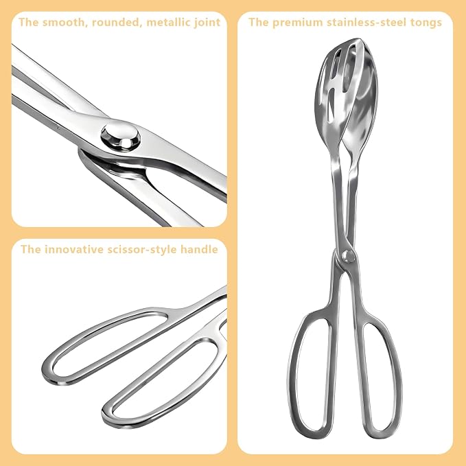 Kitchen Tongs for Cooking for Buffet Party Catering - Stainless Steel Salad Tongs for Food Bread Cake Bake Dessert, 10-Inch Serving Tongs for Grill, Steak, Barbecue, Scissor Design (1 Pack)