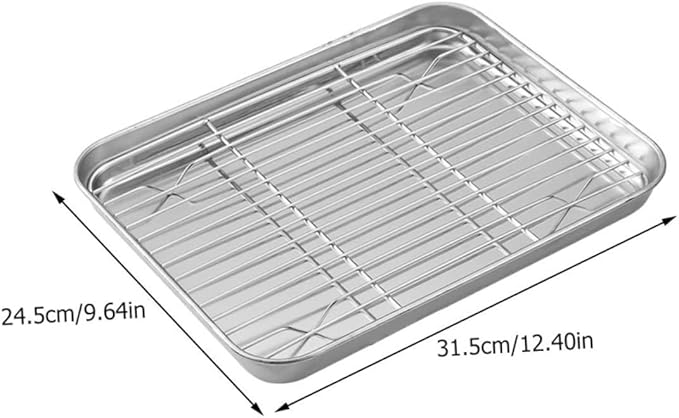 TIDTALEO Japanese Style Thickened Draining Rack Set Stainless Steel Baking Pan with Cooling Grid Tray for Baking Cooking and Food Preparation