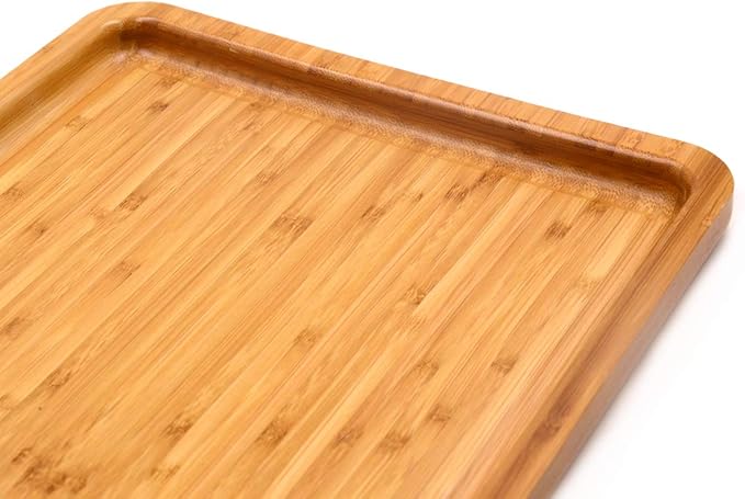 Bamber Large Size Bamboo Serving Tray, Rectangular, 15.5 x 11.8 x 0.8 Inches