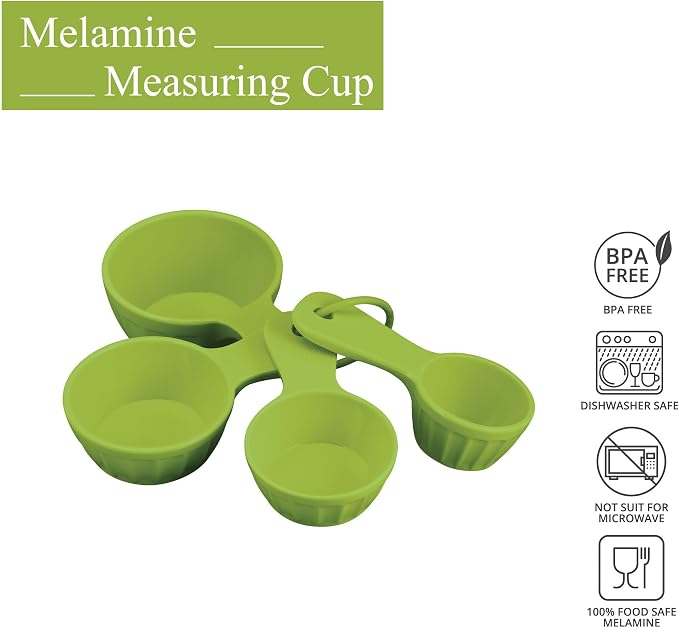 UP 4-Piece Latte Style Melamine Measuring Cups Set, Professional Nesting Baking and Cooking Tools for Liquid and Dry Ingredients, Green