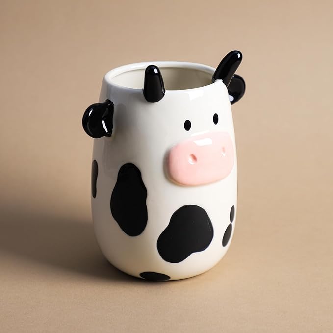 Ceramic Cartoon Cow Shaped Kitchen Utensil Holder, Large Cooking Utensil Crocks, Ceramic Utensil Organizer for Spatula, Kitchen, Home Decoration