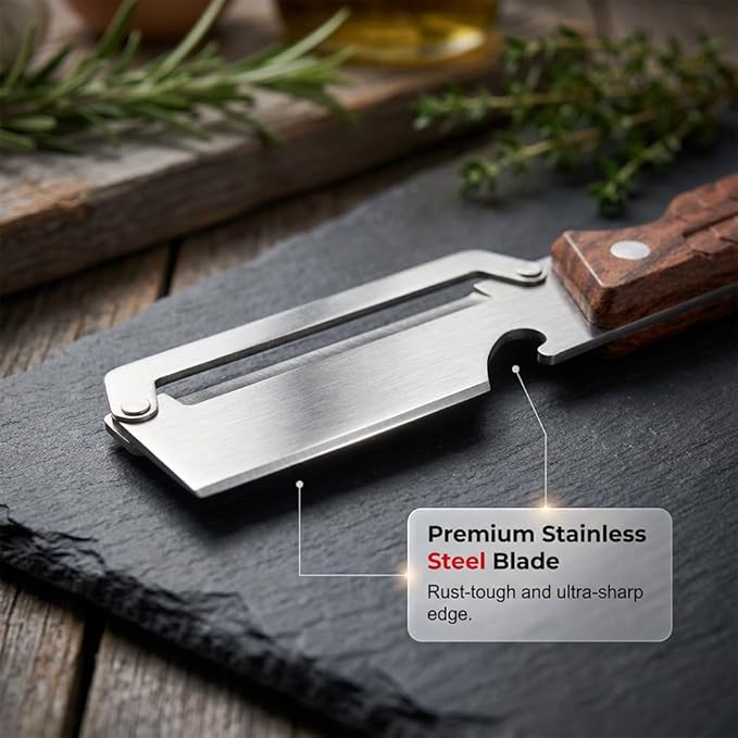 Premium Multi-Functional Vegetable Peeler for Kitchen, Heavy Duty Stainless Steel Potato Peeler with Ergonomic Wooden Handle & Bottle Opener & Storage Hanging Hole for Fruit and Vegetables (B-2Pcs)
