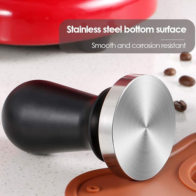 53mm Coffee Tamper Stainless Steel Espresso Tamper with Spring Loaded Coffee Calibrated Tamper Flat Base Barista Office Family Espresso Coffee Maker Accessories(with Spring, 53mm)
