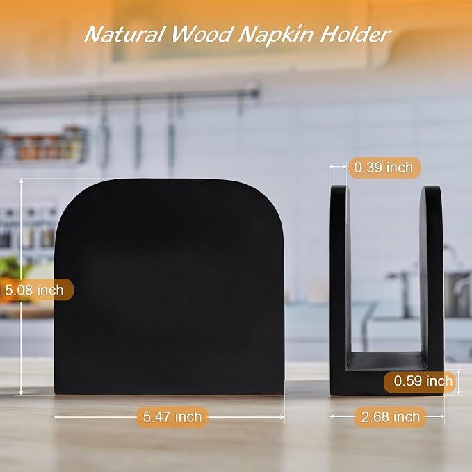 ALELION Black Napkin Holder for Table - Wood Upright Napkin Holders for Kitchen - Wooden Coutertop Napkin Dispenser for Dining Room Table Restaurant Picnic Party